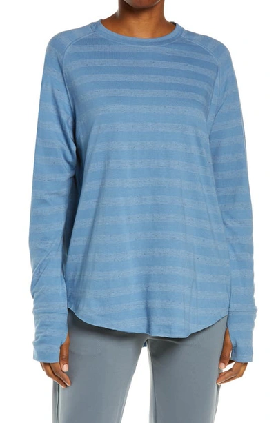Shop Zella Relaxed Long Sleeve T-shirt In Blue Coronet Stripe