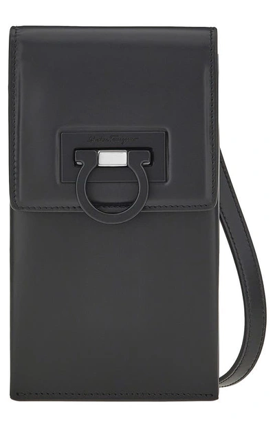 Shop Ferragamo Trifolio Leather Crossbody Phone Bag In Nero