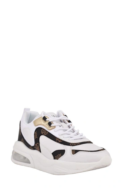 Shop Guess Fever Chunky Sneaker In White Faux Leather