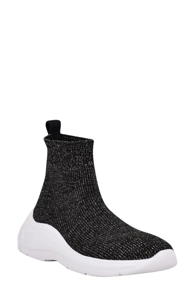 Shop Guess Sindera High Top Sock Sneaker In Black/ Silver
