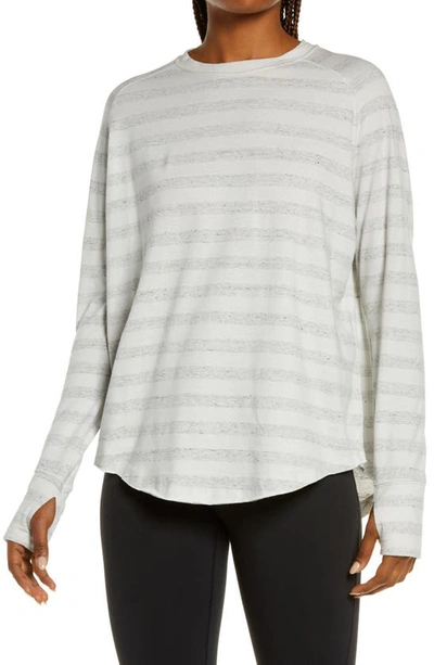 Shop Zella Relaxed Long Sleeve T-shirt In Grey Weather Stripe
