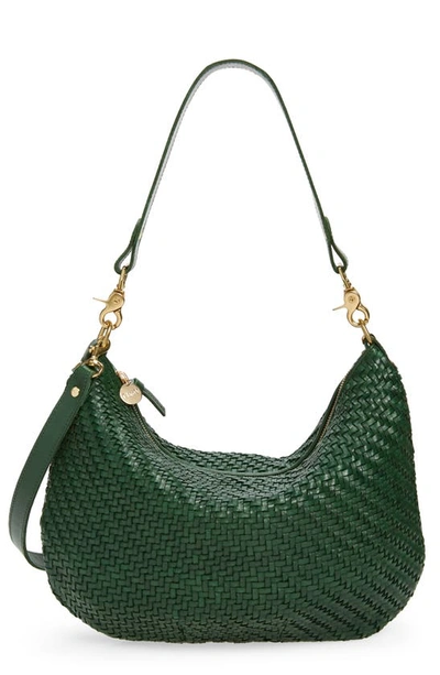 Shop Clare V Moyen Messenger Crossbody Bag In Evergreen Woven
