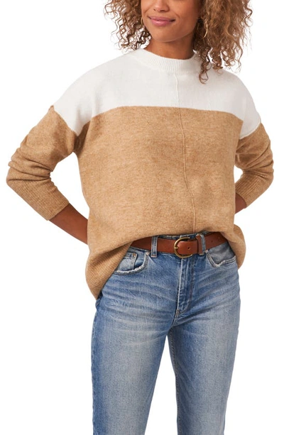 Vince Camuto Extend Shoulder Colorblock Sweater In Antique White