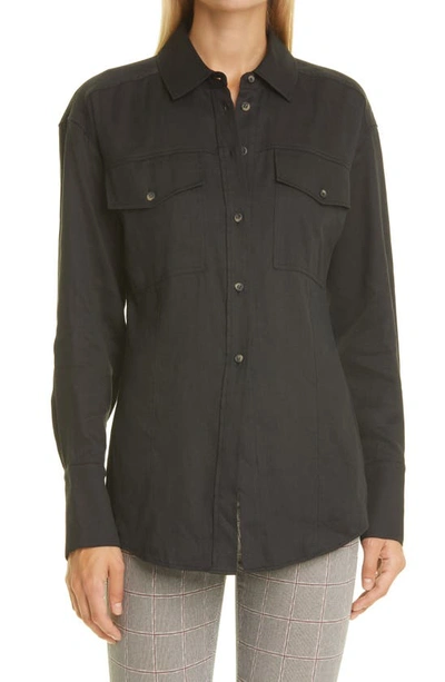 Shop Frame Arie Cutaway Button-up Shirt In Noir