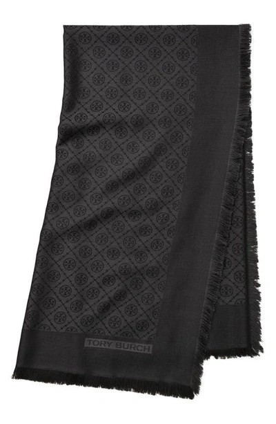 Shop Tory Burch Diamond Dot Jacquard Wool & Silk Traveler Scarf In Black