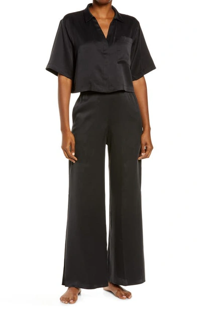 Shop Lunya High Waist Washable Silk Pajamas In Immersed Black