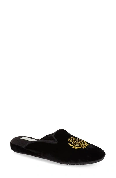 Patricia Green Diana Embroidered Velvet Slippers In Black Velvet