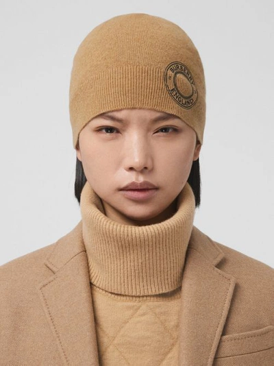 Burberry Logo Graphic Cashmere Blend Beanie toque winter hat beige