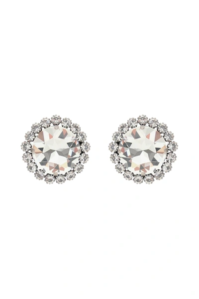 Shop Alessandra Rich Clip Earrings With Crystals In Silver