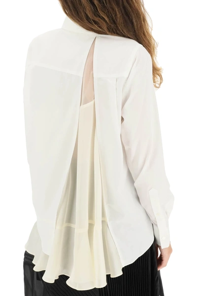 Shop Sacai Shirt With Asymmetric Panel In White,beige