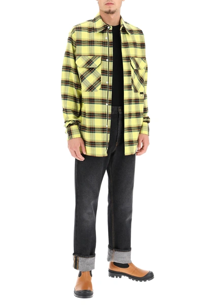 Shop Loewe Cotton Flannel Check Shirt In Yellow,brown,green