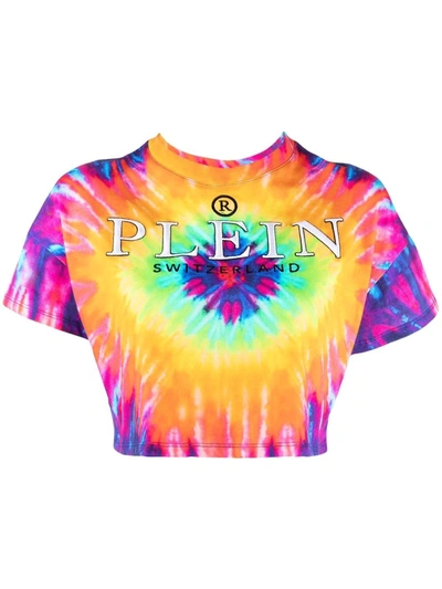 Shop Philipp Plein Tie Dye-print Cropped T-shirt In Pink