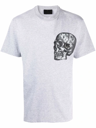 Shop Philipp Plein Skull-print Cotton-blend T-shirt In Grey