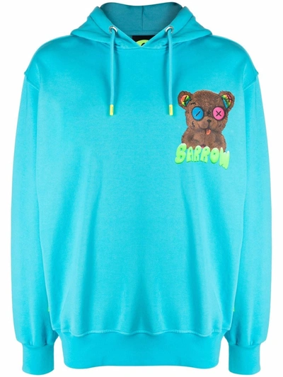 Shop Barrow Teddy Bear Logo-print Relaxed Hoodie In Blue