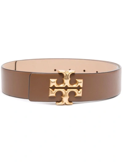 Shop Tory Burch Eleanor Buckled Leather Belt In Brown