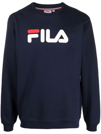 Shop Fila Logo-print Fleece Sweatshirt In Blue