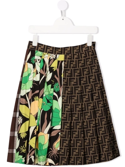Shop Fendi Panelled Pleated Skirt In Brown