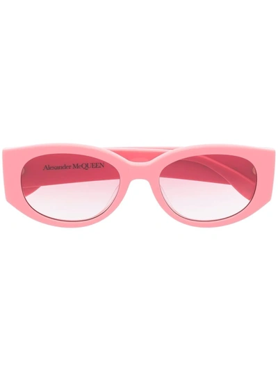 Shop Alexander Mcqueen Graffiti Oval Frame Sunglasses In Pink