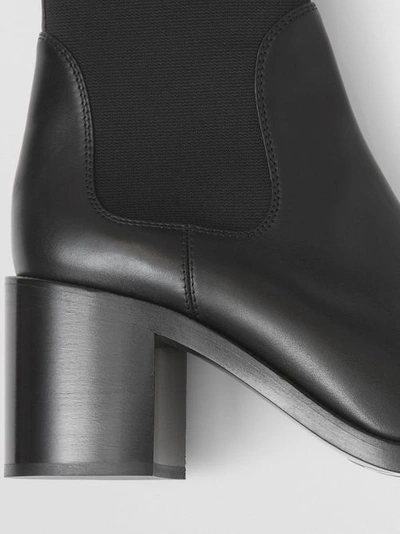 Shop Burberry Leather Heeled Chelsea Boots In Black