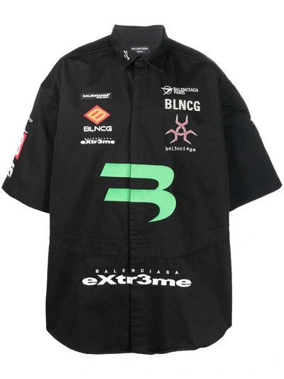 Shop Balenciaga Gamer Gabardine Short-sleeve Shirt In Black
