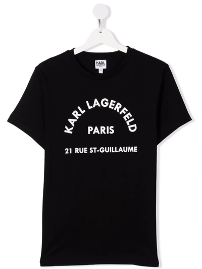 Shop Karl Lagerfeld Teen Rue St-guillaume Print T-shirt In Black