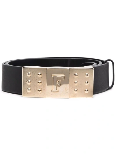 Pre-owned Gianfranco Ferre 1990s Logo Engraved Buckled Leather Belt In Black
