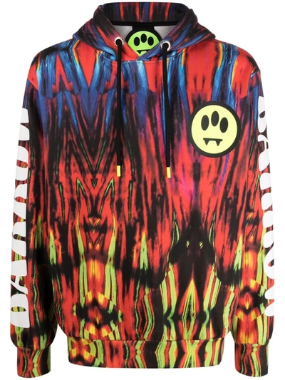 Shop Barrow Abstract Logo-print Drawstring Hoodie In Red