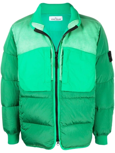 Shop Stone Island Compass-badge Panelled Jacket In Green