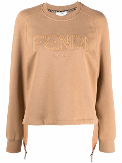 Shop Fendi Logo-embroidered Sweatshirt In Brown