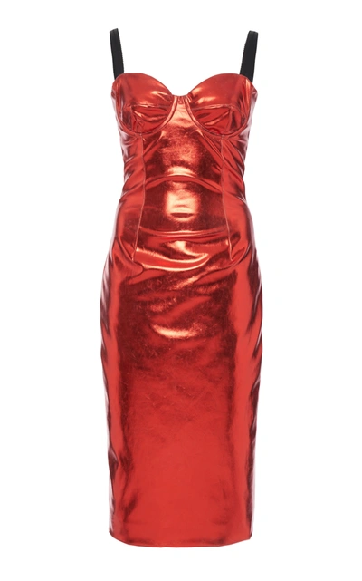 Shop Dolce & Gabbana Women's Coated Cady Bustier Midi Dress In Red