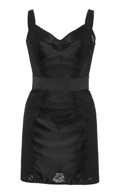 Shop Dolce & Gabbana Women's Lace-detailed Satin Mini Corset Dress In Black