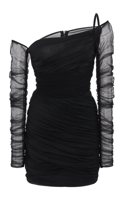 Shop Dolce & Gabbana Women's Asymmetric Draped Chiffon Mini Dress In Black
