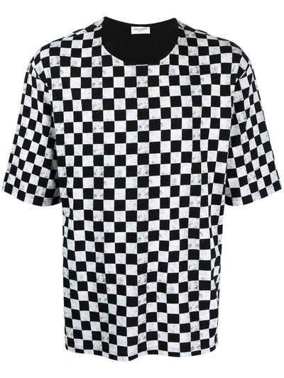 Saint Laurent Checked Organic Cotton-jersey T-shirt In Schwarz