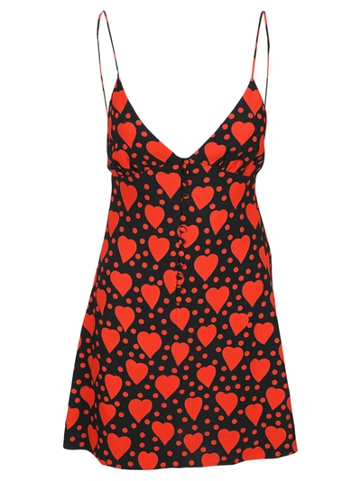 Shop Saint Laurent Heart And Dot Print Dress In Black Red