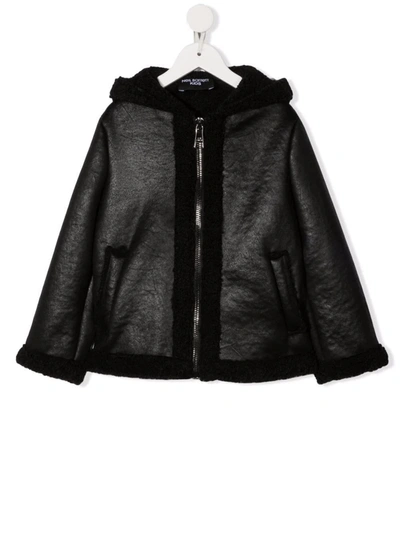 Shop Neil Barrett Kids Black Eco-leather Jacket With Eco-shearling Lining