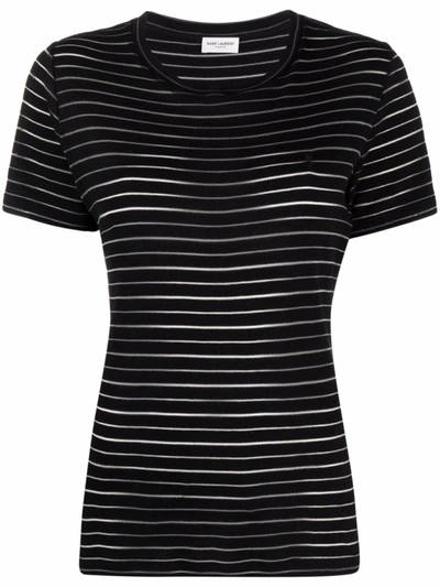 Shop Saint Laurent Black Striped Round-neck T-shirt