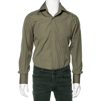 Pre-owned Gucci Olive Green Cotton Button Front Shirt M