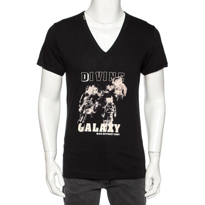 Pre-owned Dolce & Gabbana Black Cotton Printed V-neck T-shirt M