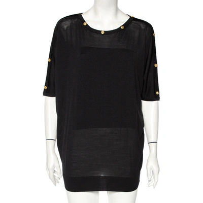 Pre-owned Versace Black Wool Medusa Button Detail Oversized Top M