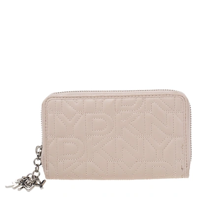Pre-owned Dkny Pink Quilted Leather Zip Around Compact Wallet