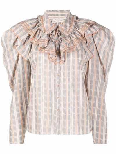 Shop Ulla Johnson Ruffled-neck Check Pattern Blouse In Nude