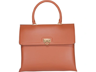 Shop Ferragamo Salvatore  Trifolio Medium Top Handle Bag In Brown