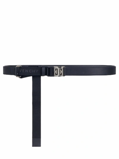 Shop Givenchy Black 4g Buckle Belt In Grained Leather And Canvas In Nero