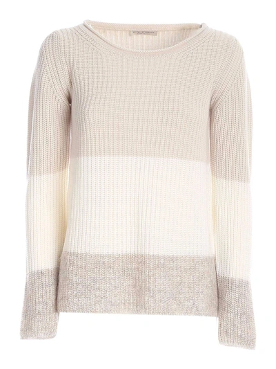 Shop Le Tricot Perugia Striped Sweater In Beige And Ivory In Cream