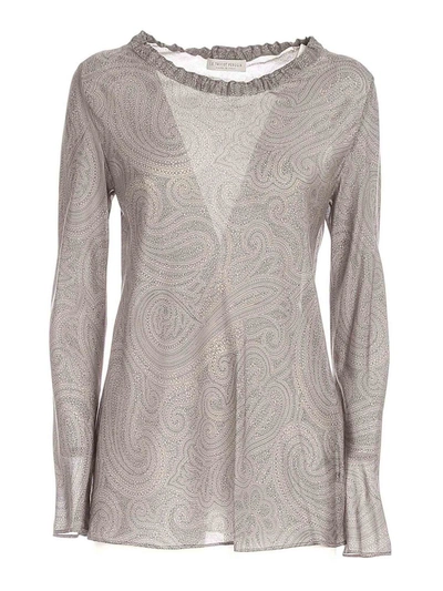 Shop Le Tricot Perugia Cashmere Printed Blouse In Grey