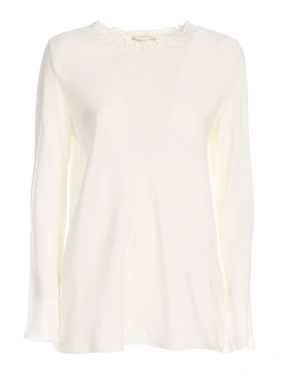 Shop Le Tricot Perugia Gathered Collar Blouse In White