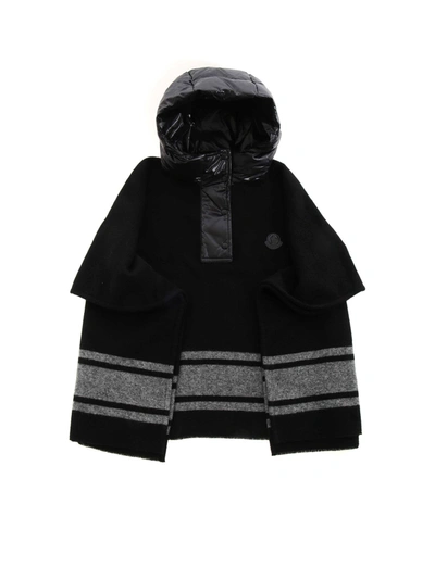 Shop Moncler Logo Patch Cape In Black And Grey