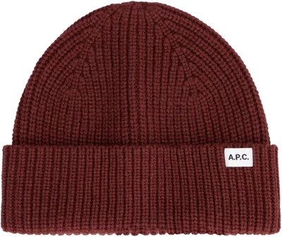 Shop Apc A.p.c. Logo Patch Ribbed Beanie In Brown