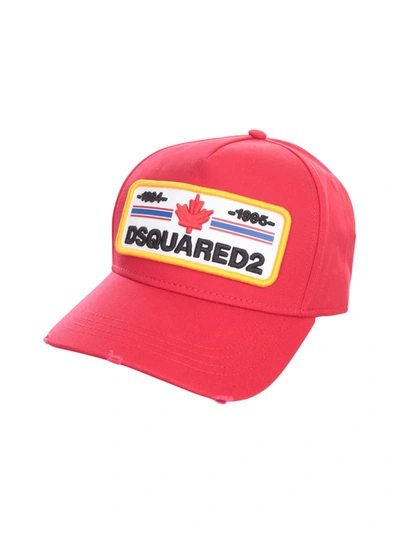 Shop Dsquared2 Logo Patch Distressed Baseball Cap In Red