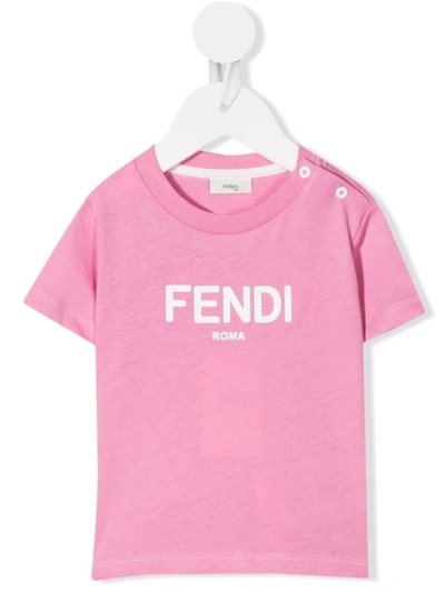 Shop Fendi Logo-print Cotton T-shirt In 粉色